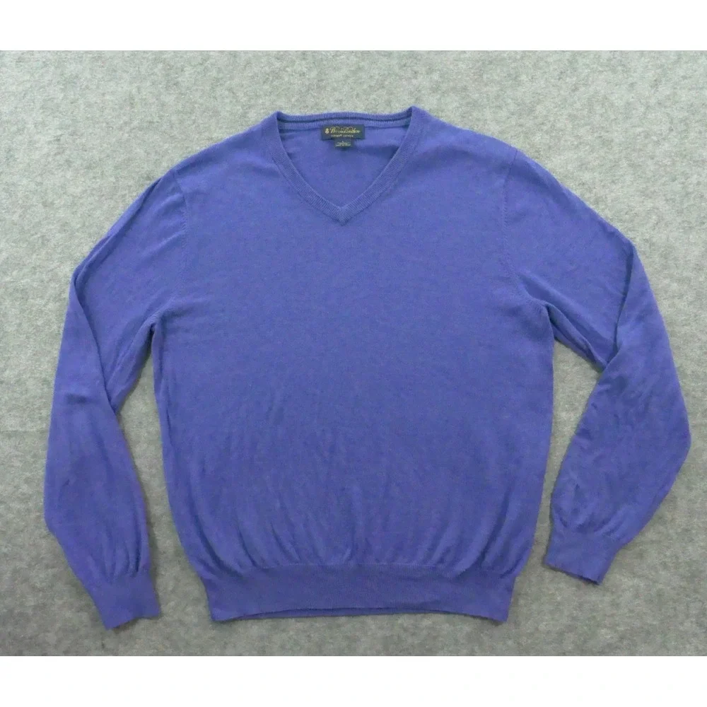 Brooks Brothers Sweater Mens Large Purple Knit V-Neck Supima Cotton Pullover